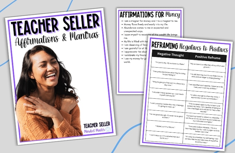 Teacher Seller Affirmations and Mantras for Self-Care Workbook